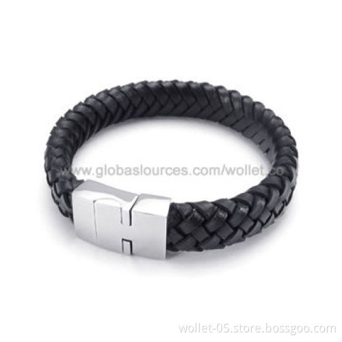 Men's high-grade leather bracelet, with stainless steel buckle